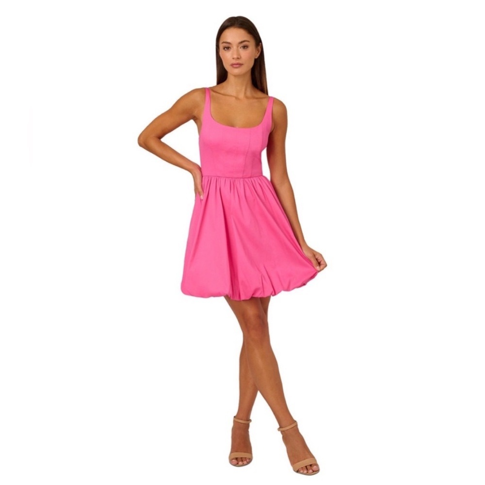 NWT Adrianna Papell Square Neck Bubble Hem Dress Pink/Fuchsia Size 12